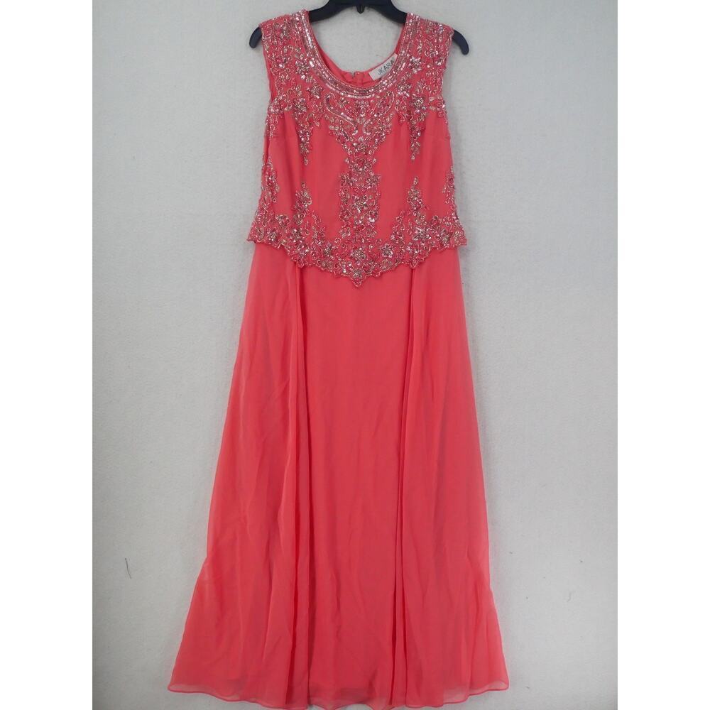 NEW J. Kara Women's 8 Petite Cap Sleeve Beaded Top Long Dress Coral 2737 - Picture 2 of 14